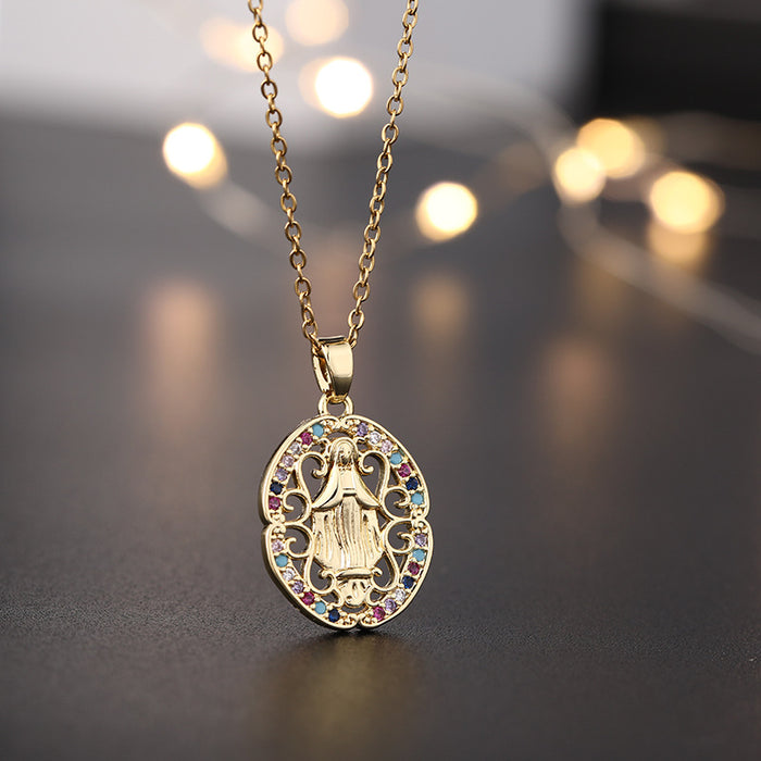 Wholesale Copper Micro-Inlaid Colored Zircon Pendant Necklace JDC-NE-ShangY033