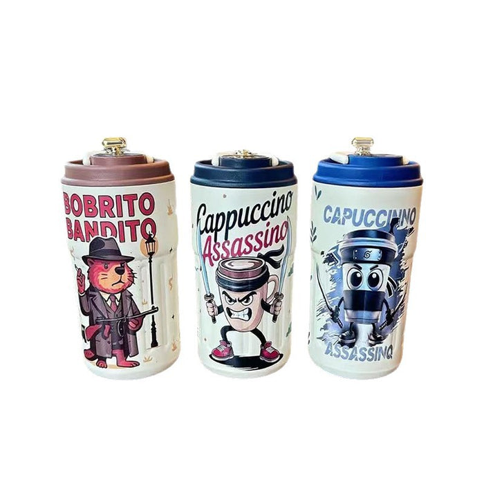 Wholesale Stainless steel thermos cup cartoon high-value straw cup portable large-capacity iced coffee cup