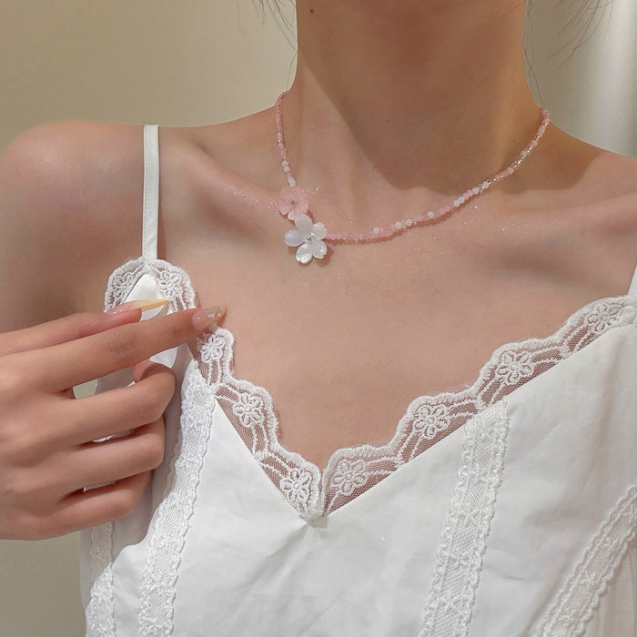 Wholesale Flower crystal bead necklace for women, high-end and niche, sweet collarbone chain, neck chain