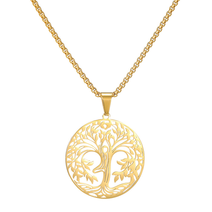 Wholesale 2pcs Hollowed-out Tree of Life Artistic and Versatile Titanium Steel Necklace