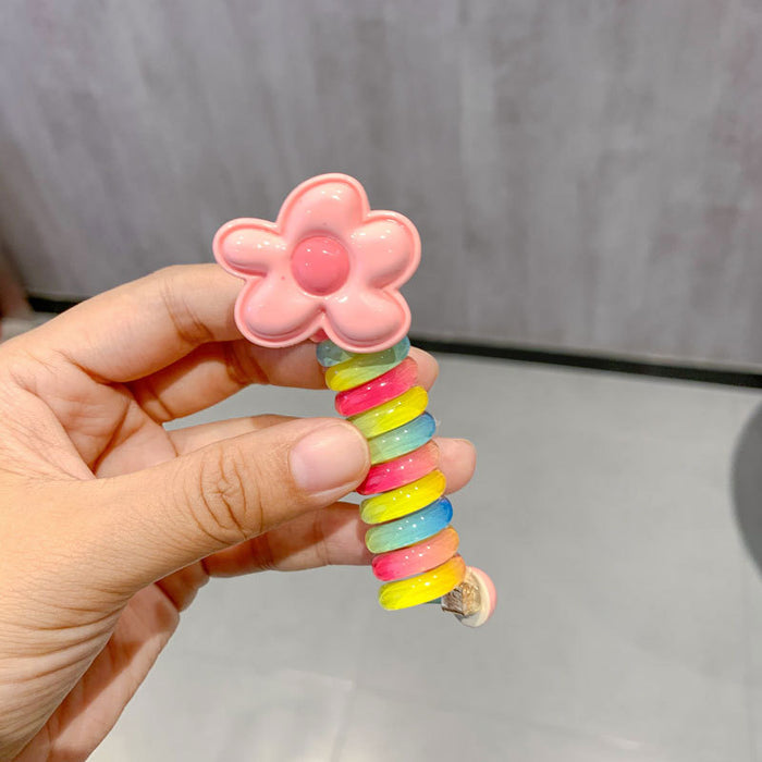 Wholesale Rainbow Children' s Phone Cord Hair Scrunchies Cute Cartoon Colorful Rubber Band
