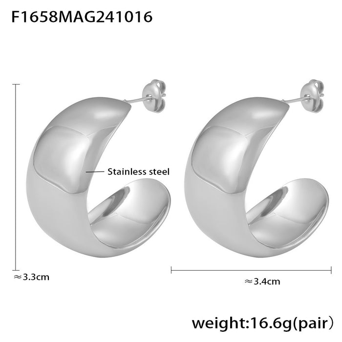 Wholesale Decorative Light Luxury Wide Smooth Earrings Titanium Steel Exaggerated Earrings PVD Color Preserved Electroplated Earrings