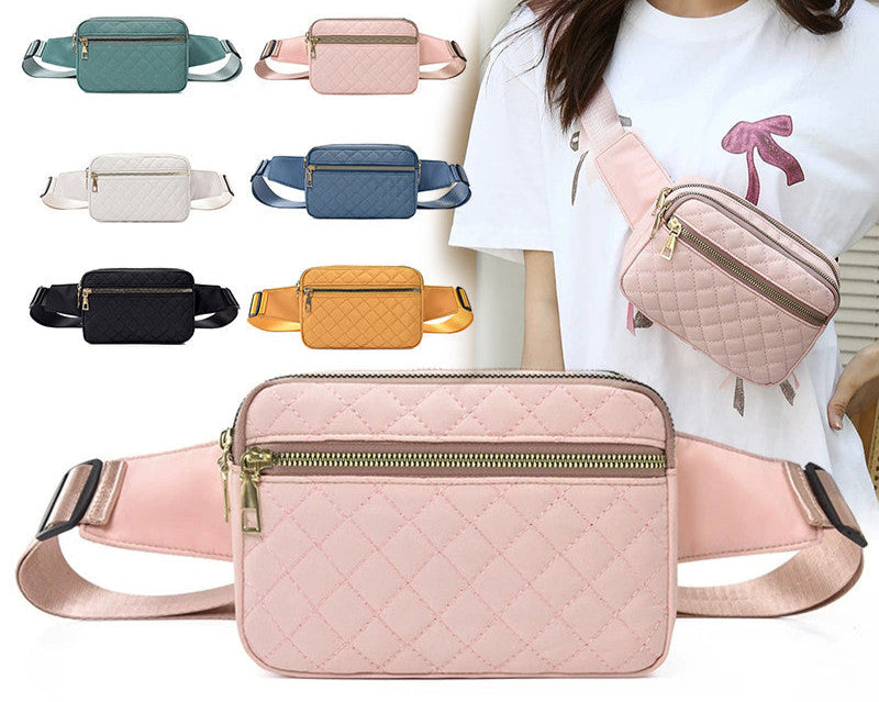 Wholesale Women' s waist bag diamond pattern shoulder crossbody bag casual versatile chest bag