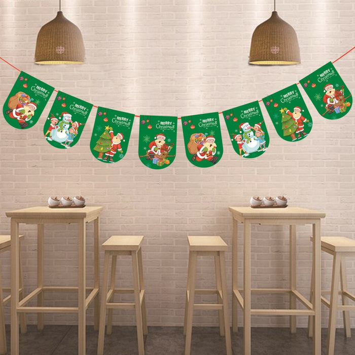 Wholesale Christmas Decorations Christmas Pull Flag Hanging Flag Holiday Banner Party Decoration Paper Cartoon Christmas Pull Flower String Flag