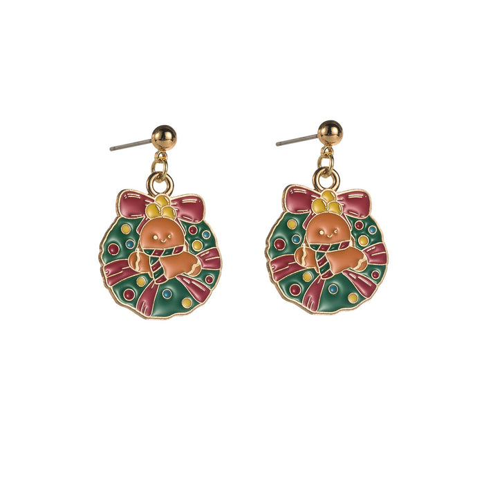 Wholesale Christmas Alloy Drip Oil Earrings - Tree & Gingerbread Man Motif