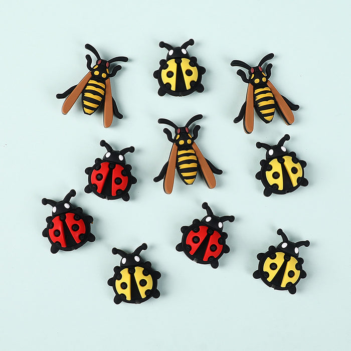 Wholesale 20pcs Epoxy craft creative bee silicone beads loose beads beaded jewelry children' s cartoon ladybug three-dimensional beads