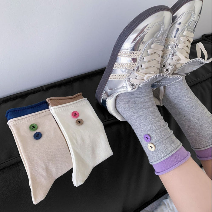 Wholesale Double layered rolled edge socks with niche design, sweat absorbing combed cotton boneless pile socks