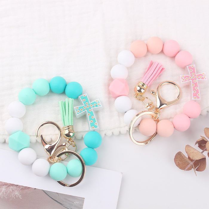 Wholesale Cartoon Cross Silicone Bracelet Keychain Creative Handmade Beaded Bracelet Jewelry