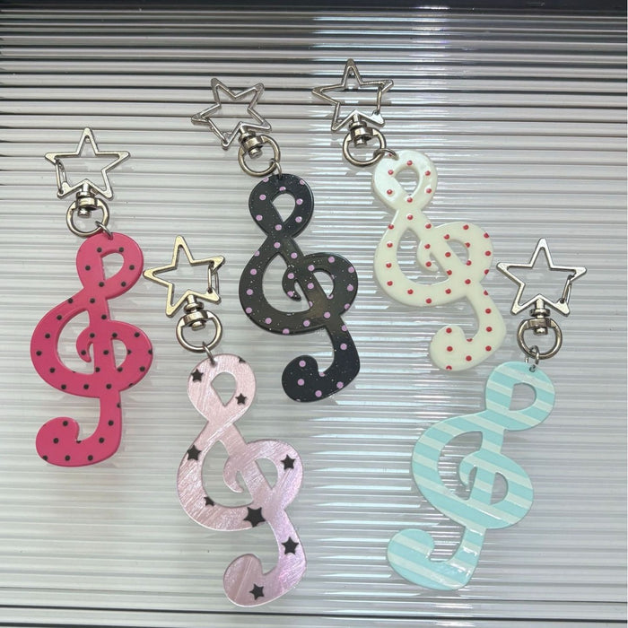 Wholesale Sweet polka dot striped star musical note keychain