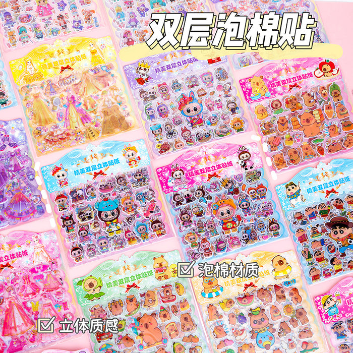 Wholesale Random Double-layer portable cartoon change bubble sticker paper card student gift foam sponge children' s three-dimensional reward sticker