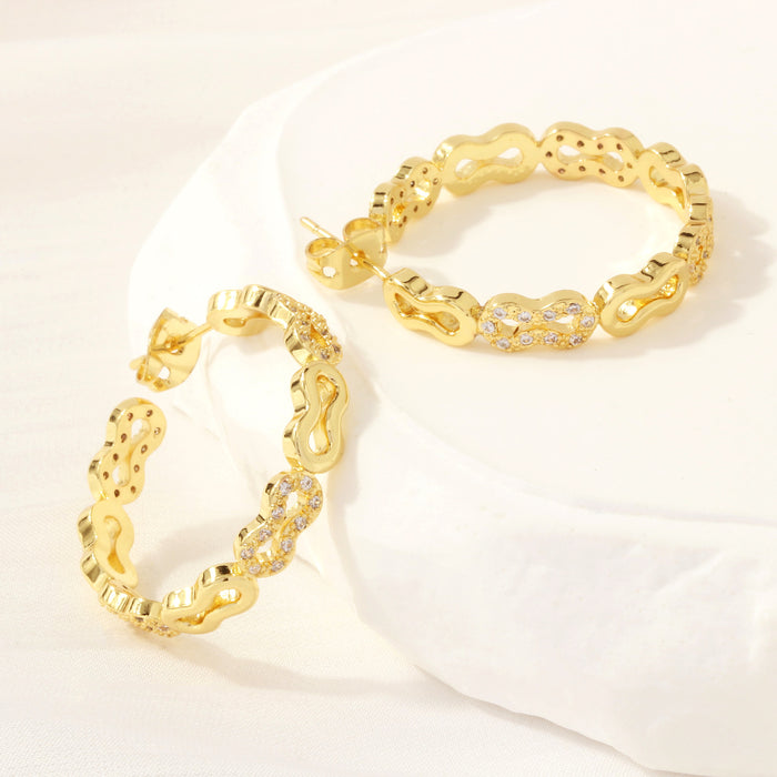 Wholesale 18K Gold Plated Copper Hoop Earrings with Diamonds JDC-ES-TianYi004