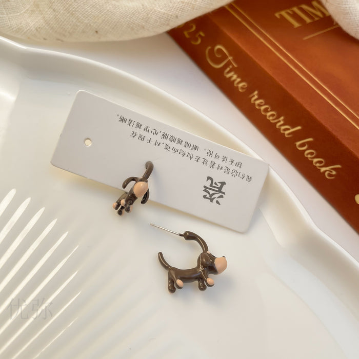 Wholesale cute cartoon earrings silver needle girls  brown earrings