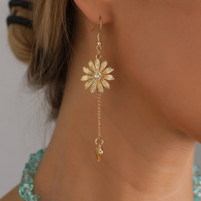 Wholesale Jewelry Forest Style Daisy Heart Tassel Necklace Niche Versatile Buckle Necklace