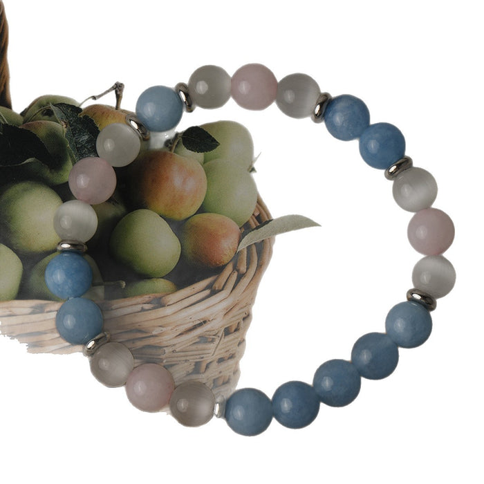 Wholesale Natural stone bead bracelet, cat eye stone, sea blue treasure, pink crystal, elastic rope bead bracelet, handmade accessory