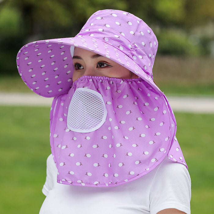 Wholesale Cherry print tea-picking hat, sun hat, sun protection face-covering summer hat