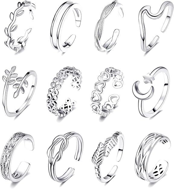 Wholesale Sexy Carved 12 Piece Foot Ring Set with Simple Opening and Adjustable Foot Ring Set
