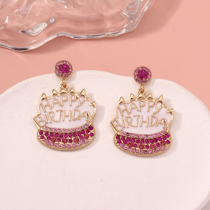 Wholesale diamond-embedded light luxury birthday cake cute ear studs earrings