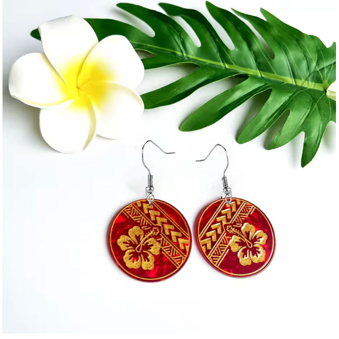 Wholesale Stylish Hibiscus Flower Drop Earrings Acrylic Floral Print Jewelry Accessory MOQ≥2