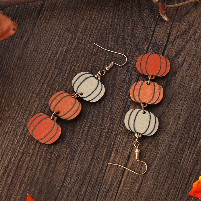 Wholesale Thanksgiving Three Color Pumpkin Triple Pendant Earrings Wooden Double-Sided Earrings Party Gift for Women