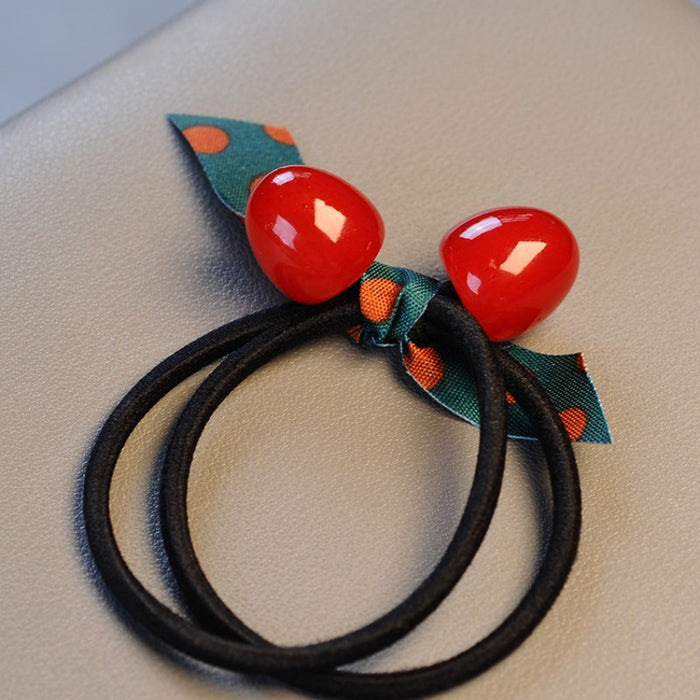 Wholesale Red Cherry Bow Hair Tie Ball Elastic Hair Band Headband Rubber Band Hair Accessories