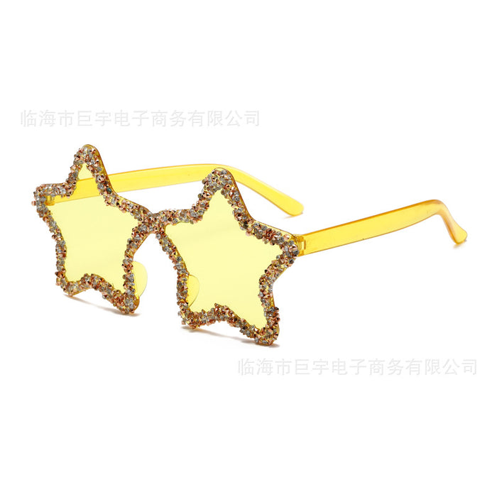 Wholesale Frameless pentagram personalized sunglasses with handmade diamond inlay