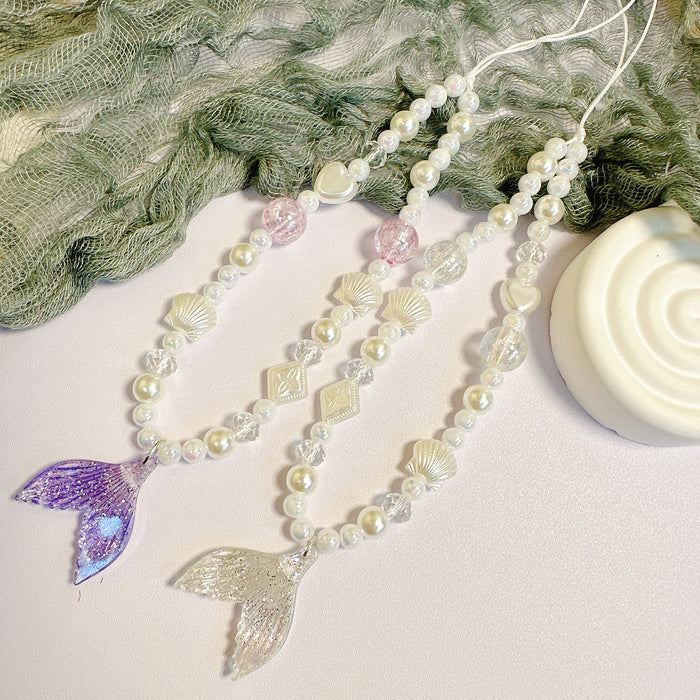 Wholesale mermaid tail pearl mobile phone lanyard mobile phone chain