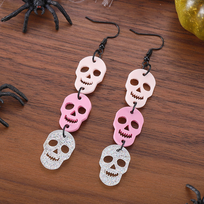 Wholesale  Skull Sequins Triple ing Pendant Earrings Hollow-out Acrylic Gothic Earrings