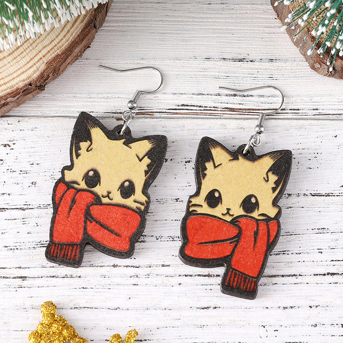 Wholesale Christmas Red f Cat Pendant Earrings