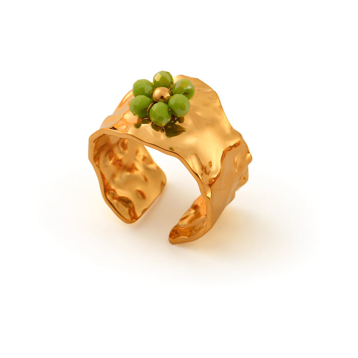 Wholesale Simple and fashionable 18K stainless steel flower ring, trendy stone petal opening ring, multi-color wholesale