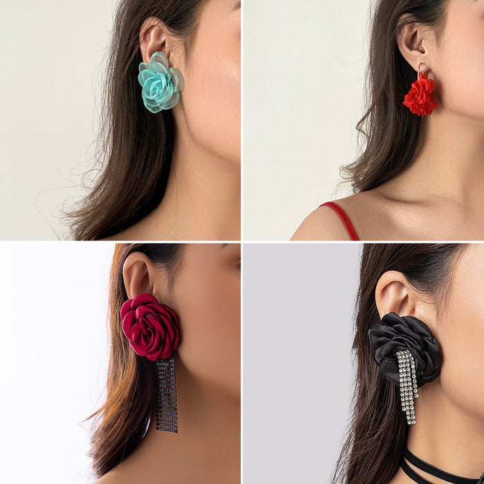 Wholesale Jewelry: Rose Blossoms Earrings, Colorful Tassel Fabric Earrings