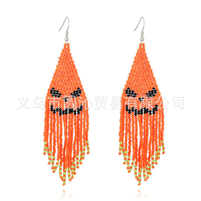 Wholesale  tassel earrings female creative skull ghost handmade rice beads earrings earrings
