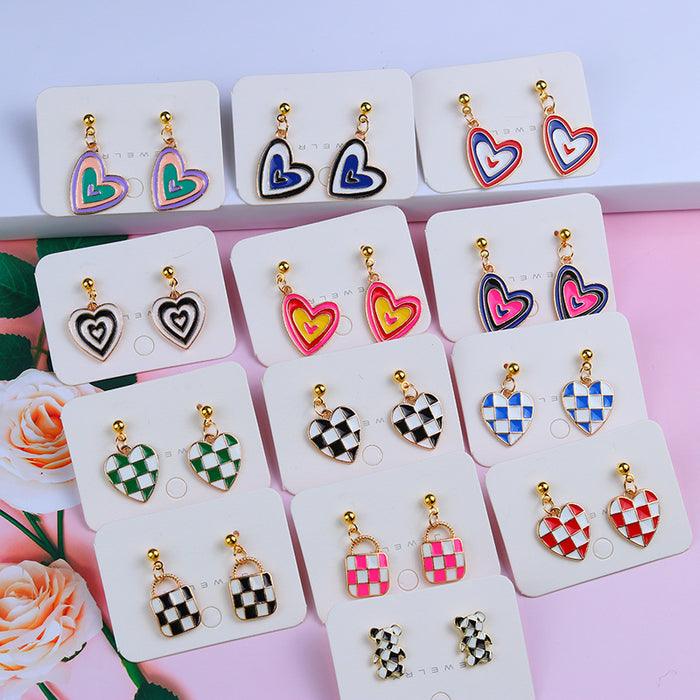 Wholesale  Valentine' s Day Love Checkerboard Bag Earrings Earrings Fashion Casual Personalized Ear Bean Ear Jewelry