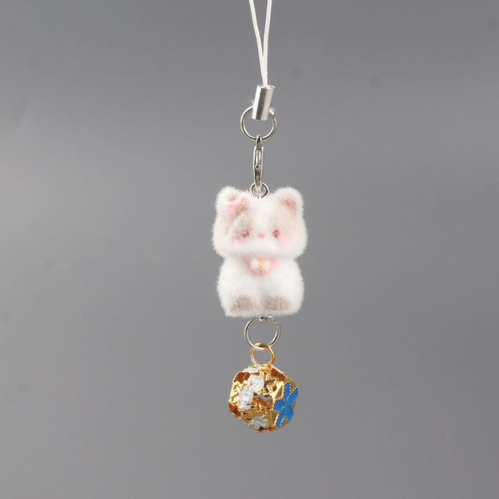 Wholesale Cute Flocked Bell cat Cartoon Pendant Mobile Phone Chain Keychain