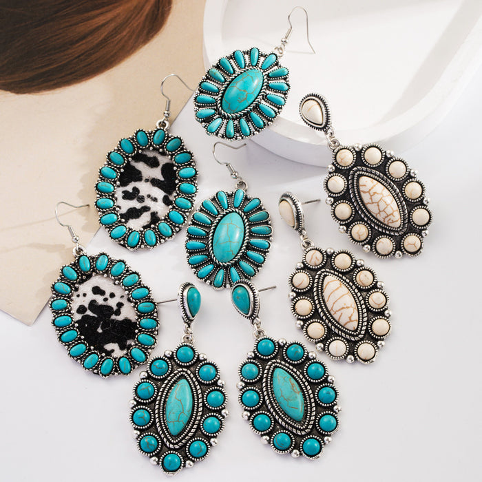Wholesale Geometric turquoise leather statement earrings