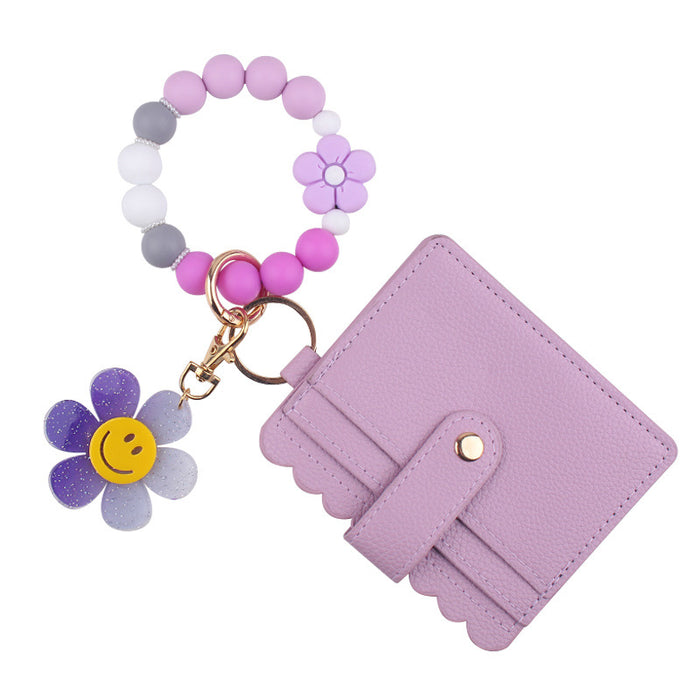 Wholesale Cartoon Sunflower Flower Card Holder Jewelry Beaded DIY Silicone Bracelet Bracelet Wallet Keychain Pendant
