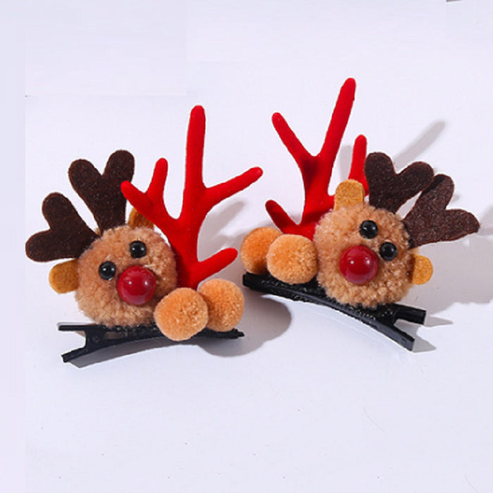 Wholesale Christmas Headdress Antlers Kidsren' s Hairpin Christmas Hairpin Hair Ball Duckbill Clip Cute Deer Bangs Hairpin