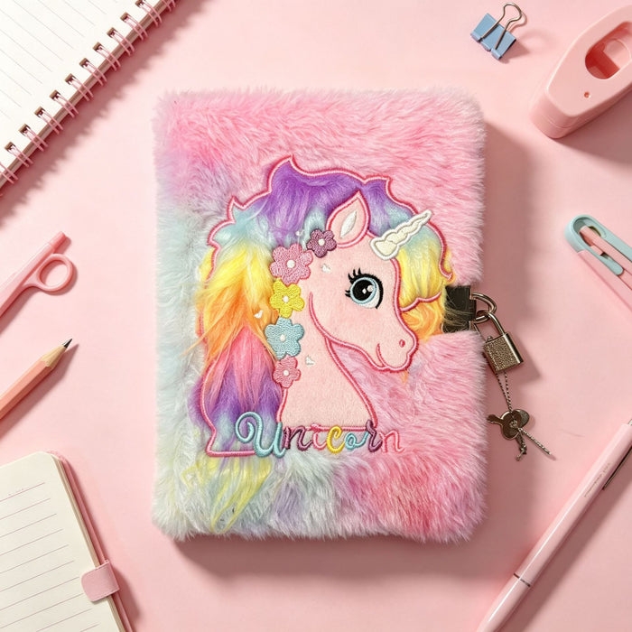 Wholesale Trendy Cartoon Unicorn Plush Notebook with Lock for Girls Teen Diary and Gift MOQ≥2