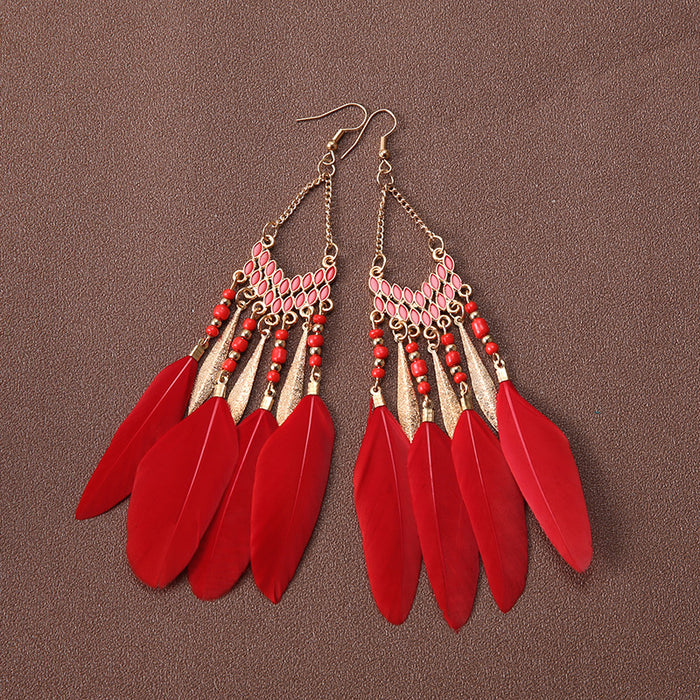 Wholesale Alloy Bohemian Feather Earrings JDC-ES-Gumi010