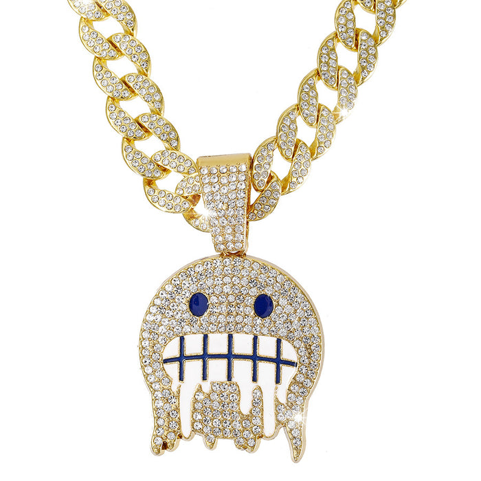 Wholesale Personalized ice face emoji pendant, hip-hop niche full diamond emoji accessory, jewelry necklace