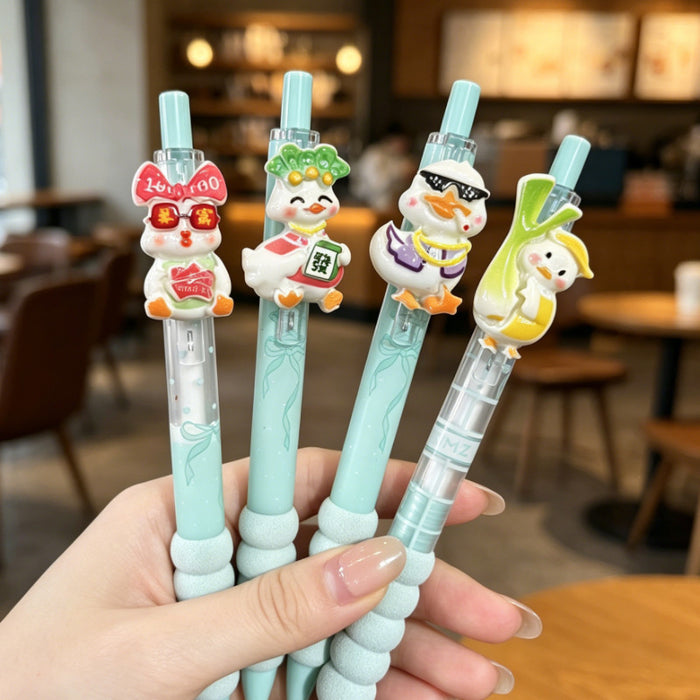 Wholesale Cute Cartoon Duck Gel Pens 0. 5mm Bulk Plastic Ballpoint Pens with Plush Charm Decorative Accessory