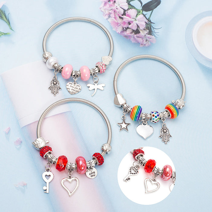 Wholesale Fashionable and minimalist heart pendant bracelet, versatile temperament, colorful accessories, niche, light luxury, retro bracelet