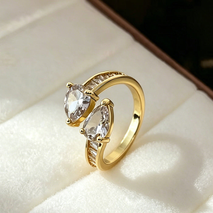 Wholesale Copper Zircon Open Ring Colored Zirconium Gold Finish Adjustable Drop Shape Fashion Accessory