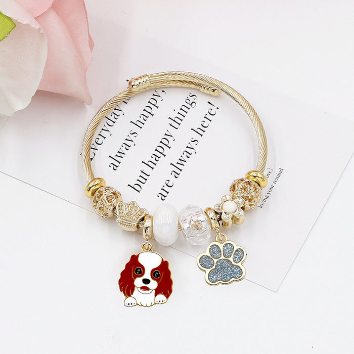 Wholesale Cartoon Corgi Dog Stainless Steel Bead Bracelet Cute Fashion Accessory Gift for Women