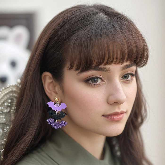 Wholesale Acrylic Earrings Purple and Black Three Bats Acrylic Earrings Earrings Earrings for Women