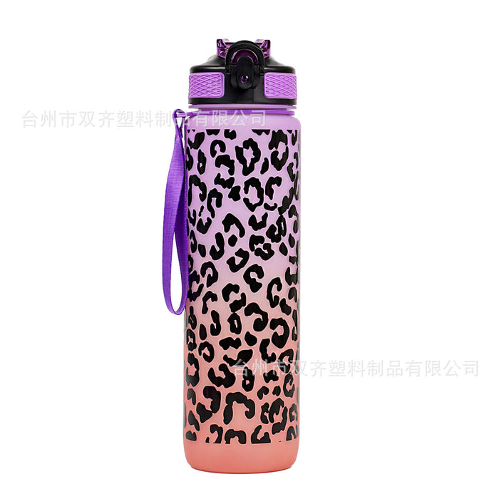 Wholesale Plastic Water Cup Leopard Print Gradient Straw Cup Summer Outdoor Space Cup Large Capacity Sports Water Cup