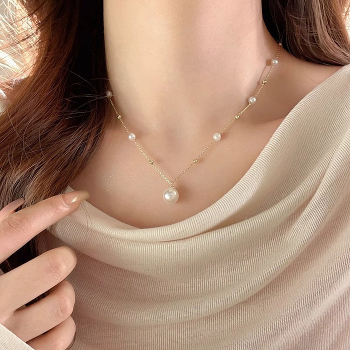 Wholesale Light luxury starry sky pearl necklace, light luxury high-end sweater chain, stylish and versatile collarbone chain accessories