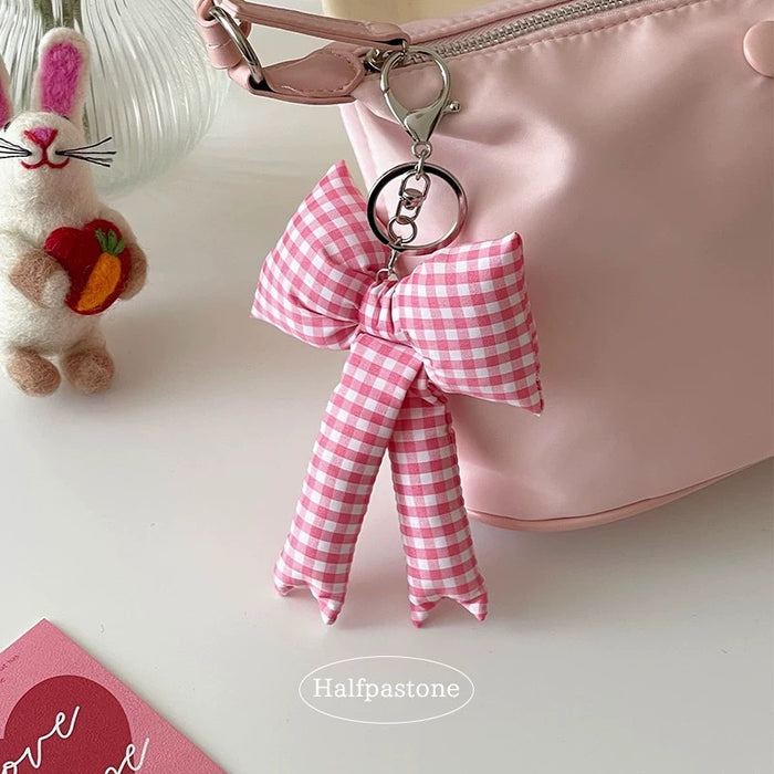 Wholesale  Simple Pink Plaid Bow Accessories Keychain