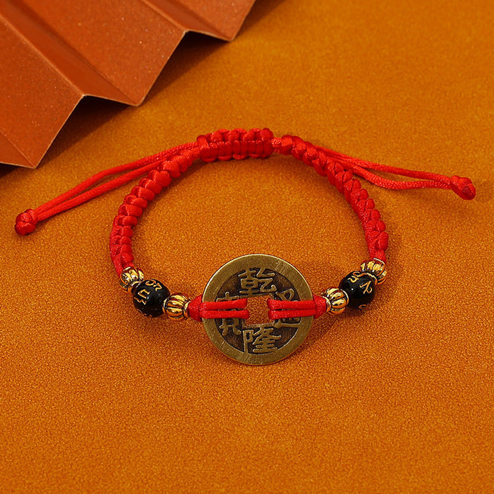 Wholesale Hand woven Five Emperors Money Red Rope Bracelet for the Year of Destiny, Attracting Wealth and Praying for Blessings, Copper Money Hand Rope Wholesale