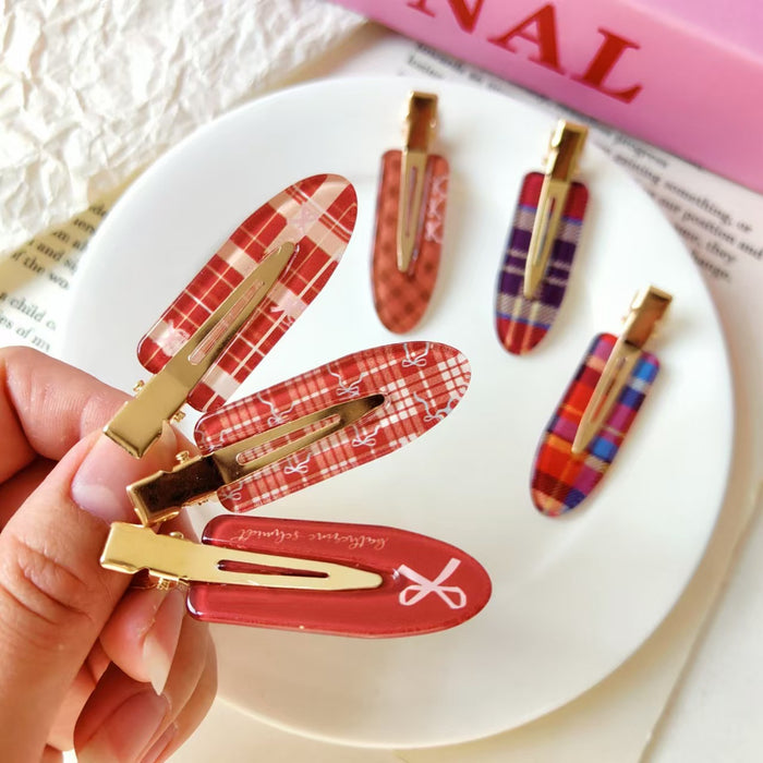 Wholesale Burgundy bow checkered bangs hair clip