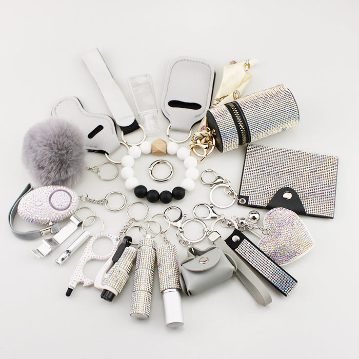 Wholesale Trendy 19 Piece Multifunctional Bag Charm Keychain Set White For Handbags Keyrings Jewelry Accessory Gift